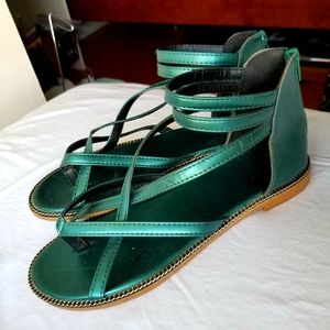 NWOT Metallic mermaid teal gladiator sandals!